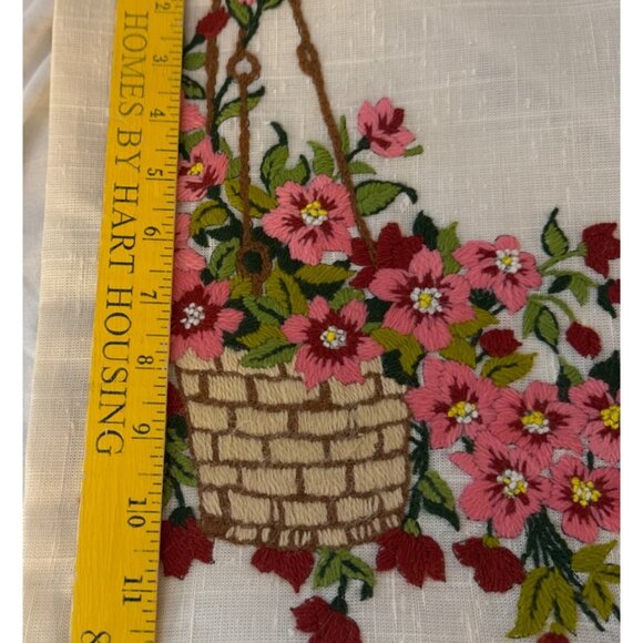 Crewel MCM BOHO Hanging Basket Pink Flowers Vintage 13 x 10" - Picture 5 of 6